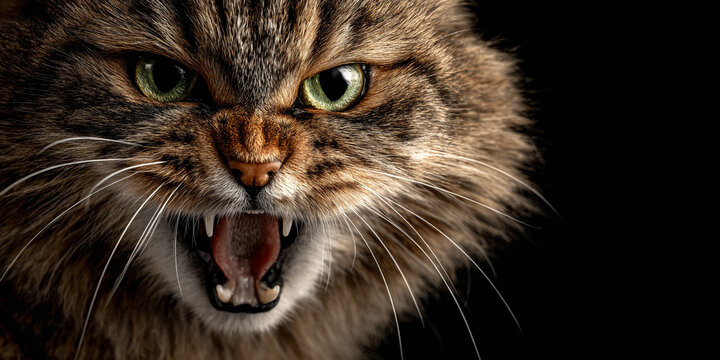 Fierce wildcat growling with intense eyes and sharp teeth