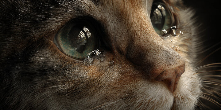 Close up of a cat s face with green eyes and detailed fur texture - Powered by Adobe