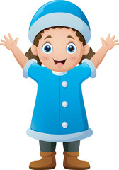Cartoon little girl in winter clothes