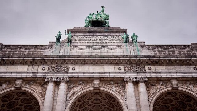 Cinquantenaire Arch in Brussels, Belgium - Monumental neoclassical triumphal arch with bronze statues