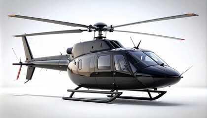 Fototapeta premium Black helicopter side view isolated on white background, modern utility rotorcraft with detailed design. 