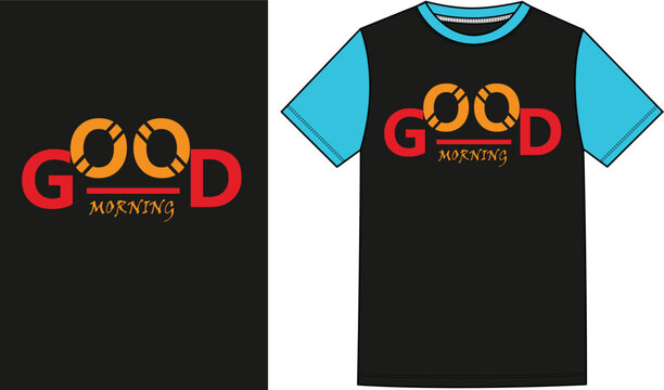 good morning a t shirt designe, black and blue background color, a colorful concept