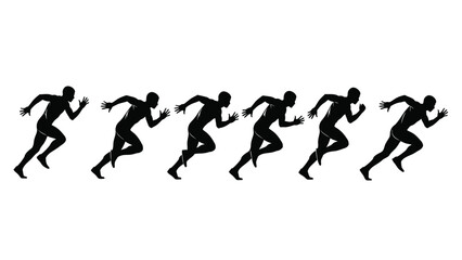 Six Running Man Silhouettes Vector Illustration. Athlete Sprinting Movement Sequence Icon or Design Element for Sports and Fitness Concepts.