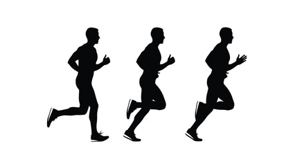 Three Male Runner Silhouettes Vector Illustration