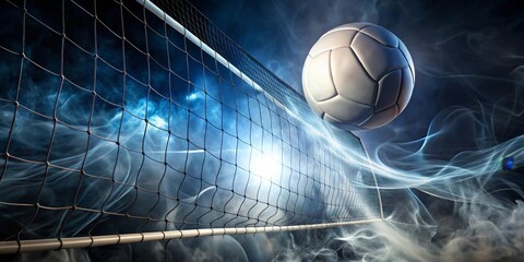 Dynamic Sphere Soaring Through a Net Against a Smoky Background