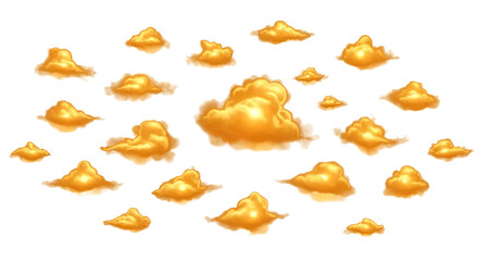 Golden clouds float against a creating a dreamy atmosphere on transparent background