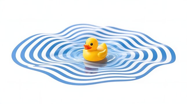 Vibrant Yellow Rubber Duck with Stylized Water Ripples · Playful Creative Design Element Concept
