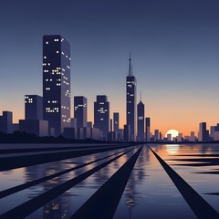 Serene Cityscape at Dusk: A Minimalist Vision Illuminated by Softly Blurred Lights, Gentle Shadows, and Dreamlike Modern Elegance