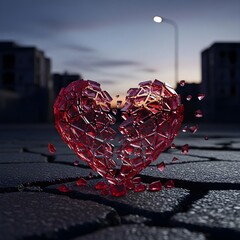 Urban Shards: The Glistening Fragments of a Broken Heart Under Somber Twilight, Whispering Raw Trauma and Fragile Hope for Renewal