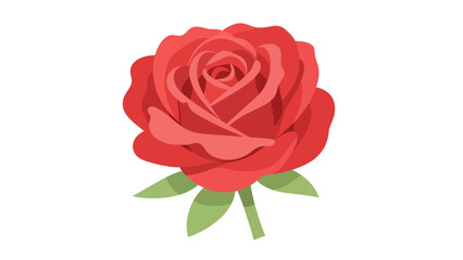 Fototapeta premium A stylized red rose with green leaves and stem