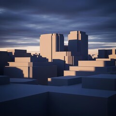 Elevated Urban Twilight: A Surreal Blend of Dynamic Silhouetted Cityscape, Enigmatic Paradigmashadow, and Graceful Abstract Geometry in Minimal Refined Style
