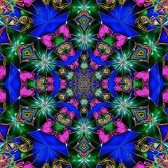 Vibrant Abstract Kaleidoscope Artwork Showcasing Dynamic Swirling Geometric Patterns, Bold Colors, and Reflective Symmetry for a Modern Upscale Aesthetic Design