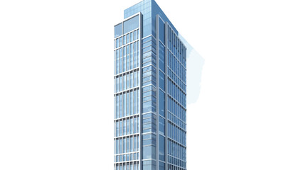 Fototapeta premium A tall modern glass skyscraper with a blue tint against a white background