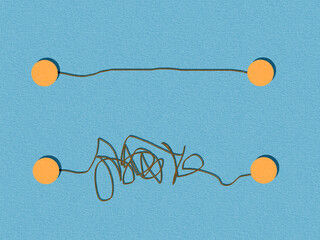 Conceptual illustration comparing easy and difficult problem solving, featuring contrasting paths or symbols that represent different ways of finding solutions, educational content, business