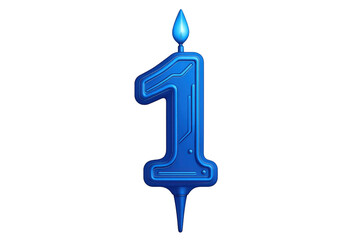 Blue birthday candle number one celebrating a first anniversary or important milestone event