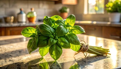Fresh basil on kitchen countertop