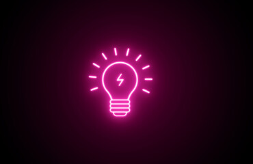 Glowing neon pink  color light-bulb icon black background. A glowing light bulb Electricity an in energy sign. Neon electric bulb symbol illustration. glowing line light icon illustration.