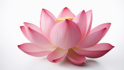 Pink Lotus Flower Blossom on White Background Symbol of Purity and Enlightenment
