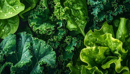 Fresh green leafy vegetables closeup