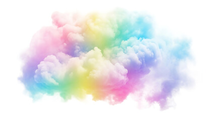 Pastel rainbow cloud formation against a in soft focus style on transparent background