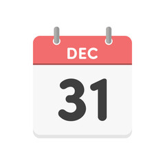 12月31日･DEC 31の日めくりカレンダーのアイコン - 12/31の日付入りの赤い色の英語の暦