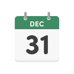 12月31日･DEC 31の日めくりカレンダーのアイコン - 12/31の日付入りの緑色の英語の暦