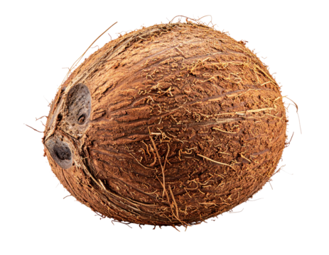 Fresh coconut whole hard shell isolated on clean white background