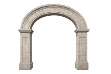 Stone archway with classical architectural design and intricate details showing entrance or gateway on transparent background