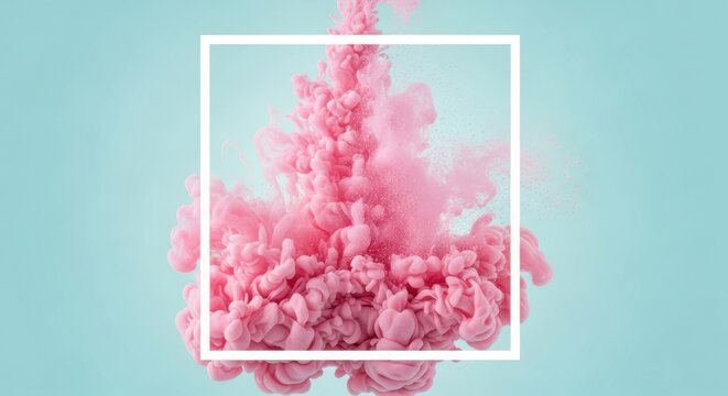 Pink ink cloud exploding in water with a white frame - Powered by Adobe
