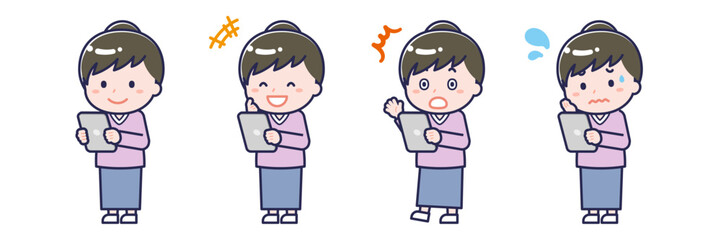 タブレットを使う「私服の大人」の女性