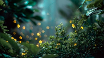 Soft blurred dark greenery background with gentle bokeh light circles creating a calm nature-inspired backdrop for elegant designs and serene visual themes