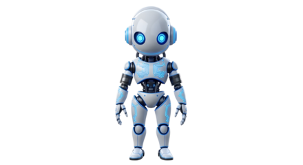 Cute little robot character 3D render representing AI and future technology assistant. isolated PNG with Transparent Background