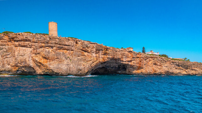 Torre del Serral dels Falcons, Ancient Ligthhouse, Manacor Sea Coast, Mediterranean Sea, Mallorca, Balearic Islands, Spain, Europe