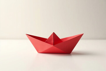 Childhood Nostalgia: Handmade Paper Ship on Plain Surface