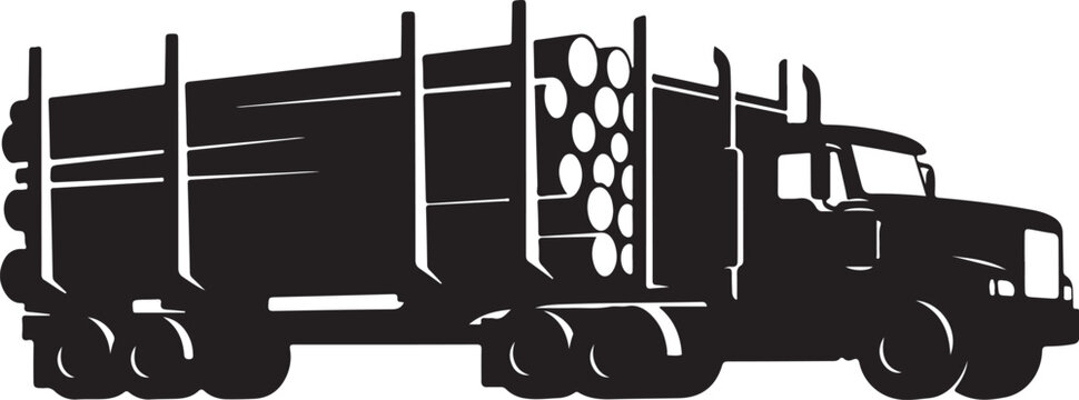 Log truck silhouette transporting timber logs on a white background