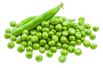 Fresh green peas scattered on a white background. their color and natural texture. ideal for culinary use. health-related content. or food photography