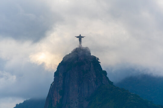 Christ the Redeemer, postcard of the city of Rio de Janeiro. Statue of Christ the Redeemer, symbol of Rio de Janeiro - Brazil	