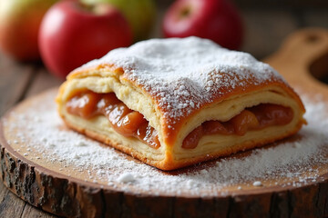 Classic Austrian Dessert: Homemade Baked Strudel and Red Apple