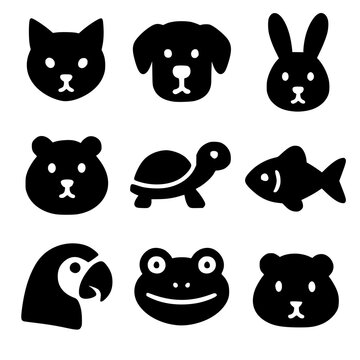 Pet and Small Animal Silhouettes &ndash; 9 Bold Black Icons in Minimalist Style