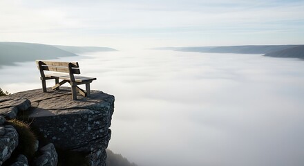 Find serenity on a clifftop bench overlooking a breathtaking sea of clouds, perfect for travel inspiration or a mindful escape into nature's beauty