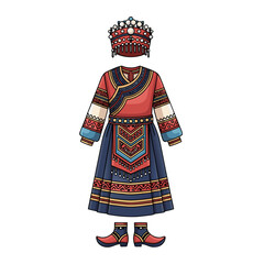 Fototapeta premium Traditional folk dress with ornate crown and decorative patterns 