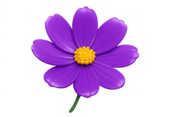 Purple cosmos flower illustration with yellow center, detailed 3d rendering on a transparent background