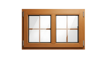 Classic wooden window frame design with glass panes for architecture and renovation isolated PNG with Transparent Background