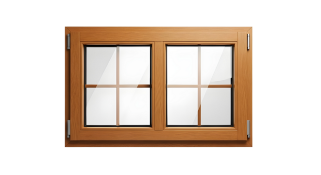 Classic wooden window frame design with glass panes for architecture and renovation isolated PNG with Transparent Background - Powered by Adobe