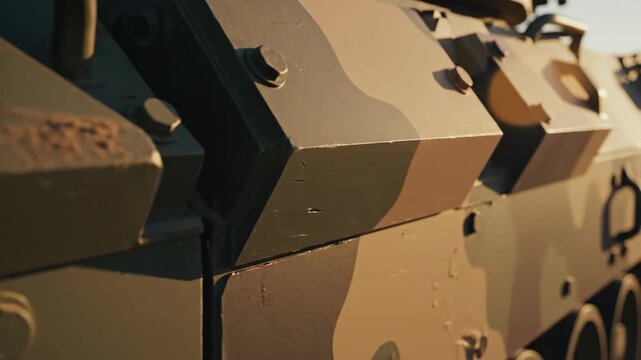 Close Up of Camouflage Pattern on Military Armored Fighting Vehicle