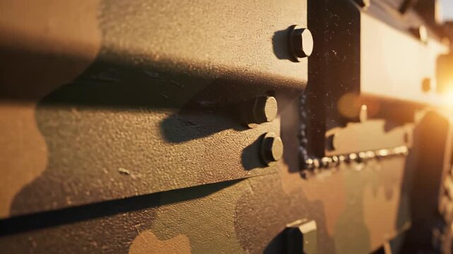 Close up of Armored Military Vehicle With Camouflage Pattern