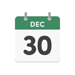 12月30日･DEC 30の日めくりカレンダーのアイコン - 12/30の日付入りの緑色の英語の暦