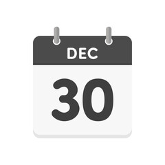 12月30日･DEC 30の日めくりカレンダーのアイコン - 12/30の日付入りの白黒の英語の暦