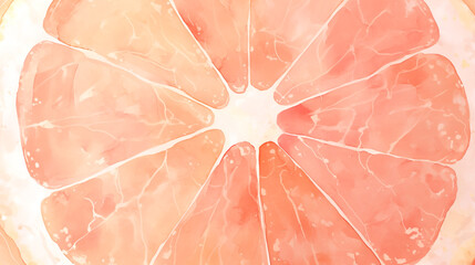 ピンクグレープフルーツの断面のクローズアップの水彩イラスト