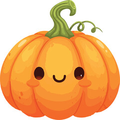 Orange pumpkin with stem, soft rounded cute segments, playful kids vector style